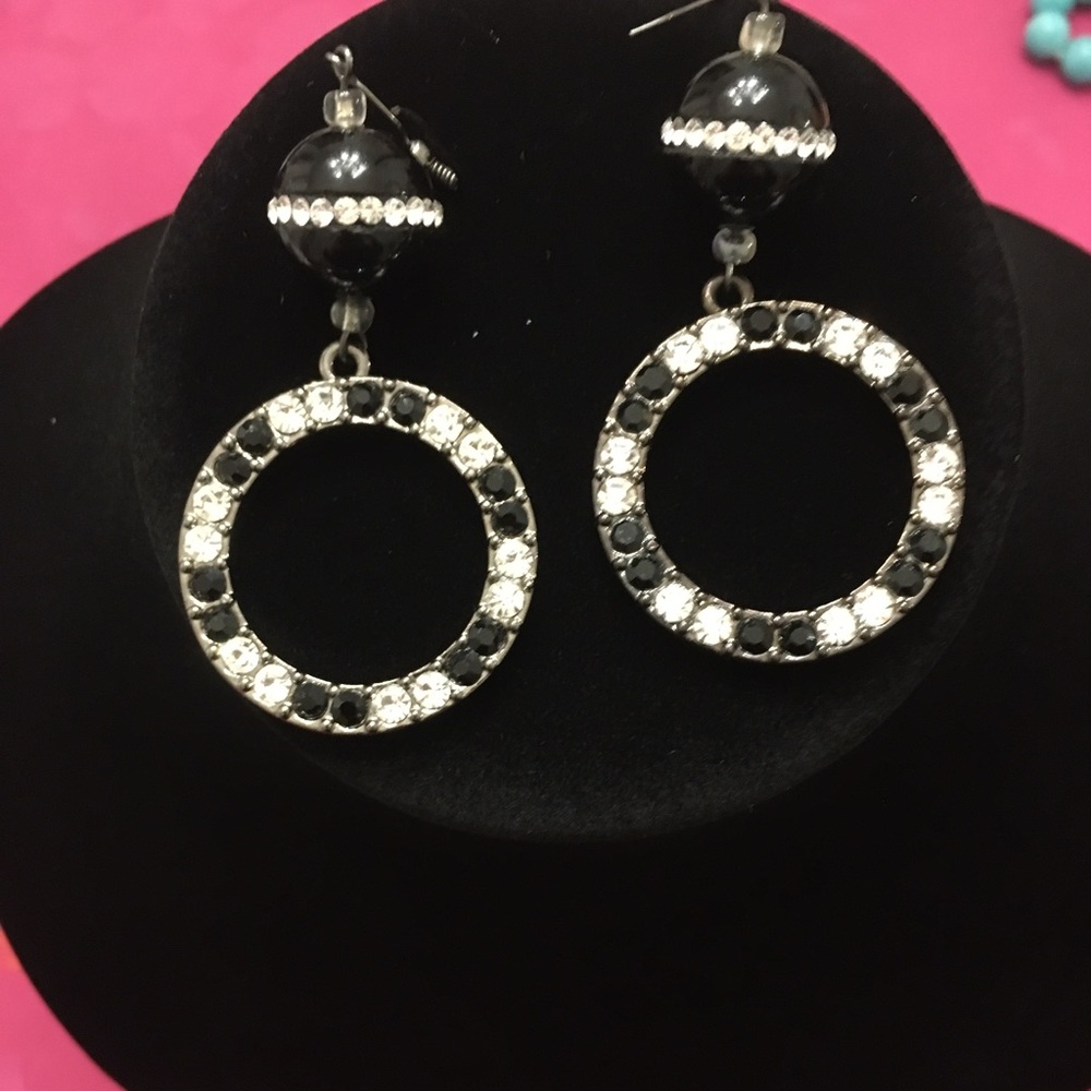 Rhinestone and black drop earrings